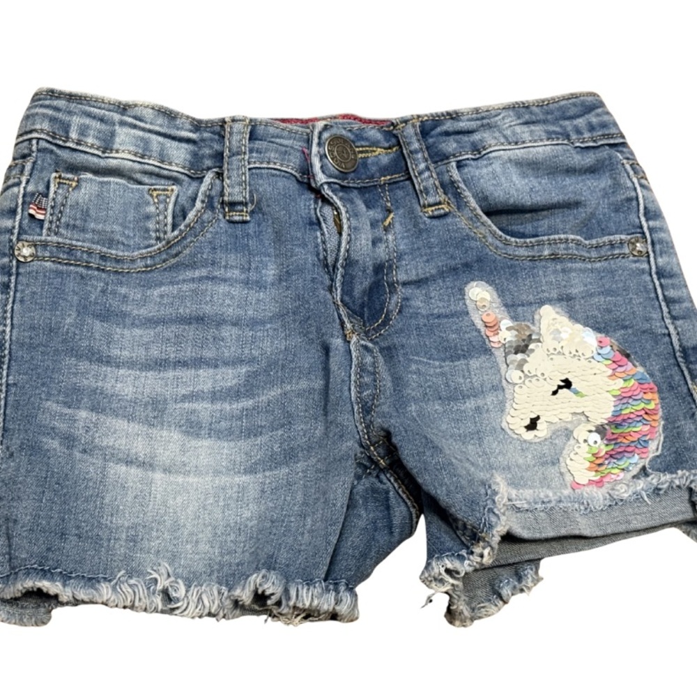 VIGOSS Girls 6 Unicorn Sequin Distressed Jean Shorts